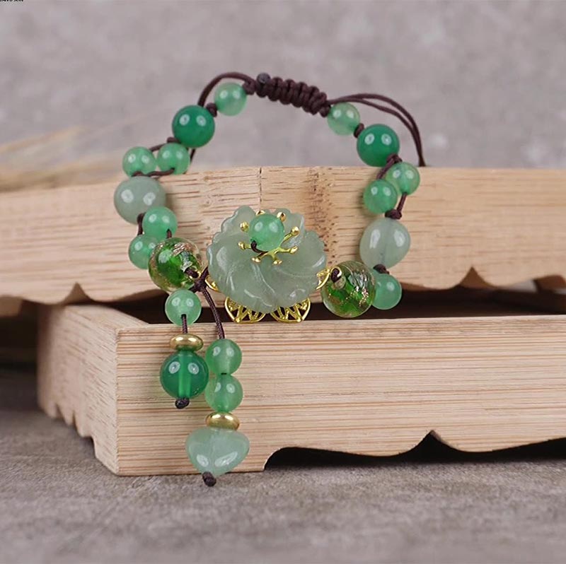 Natural Cyan Jade, Green Aventurine & Agate Dangling Flower Beaded Bracelet