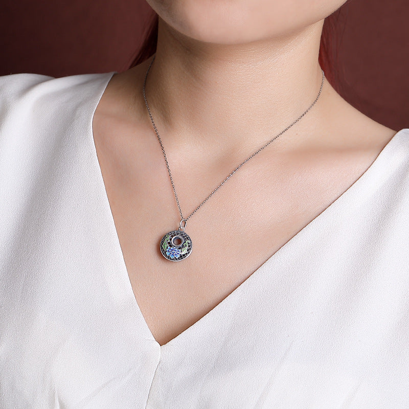 999 Sterling Silver Koi Fish Fu Character Lotus Peace Buckle Wealth Necklace Pendant