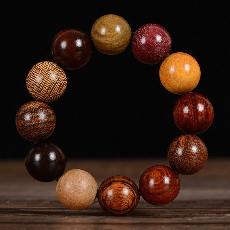 Multicolored Sandalwood Beaded Bracelet for Grounding & Balance