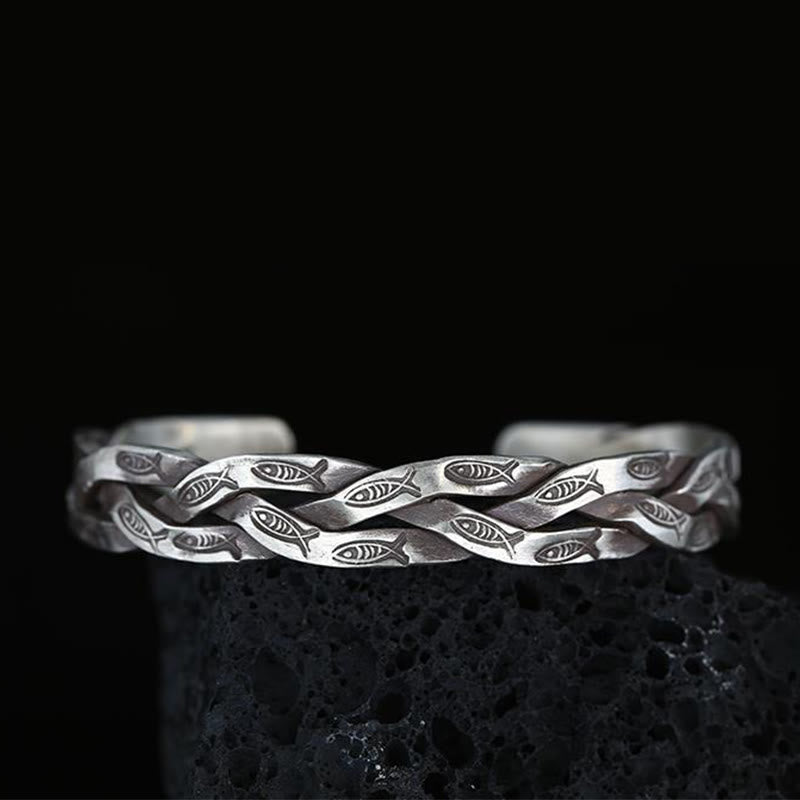 Koi Fish Twisted Design Luck Wealth Cuff Bracelet Bangle