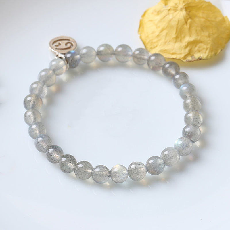 Celestial Moonstone Beaded Bracelet with 12 Zodiac Constellations