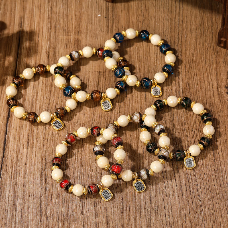 Tibetan Zakiram Goddess of Wealth Charm Liuli Glass Incense Ash Porcelain Bead Protection Bracelet