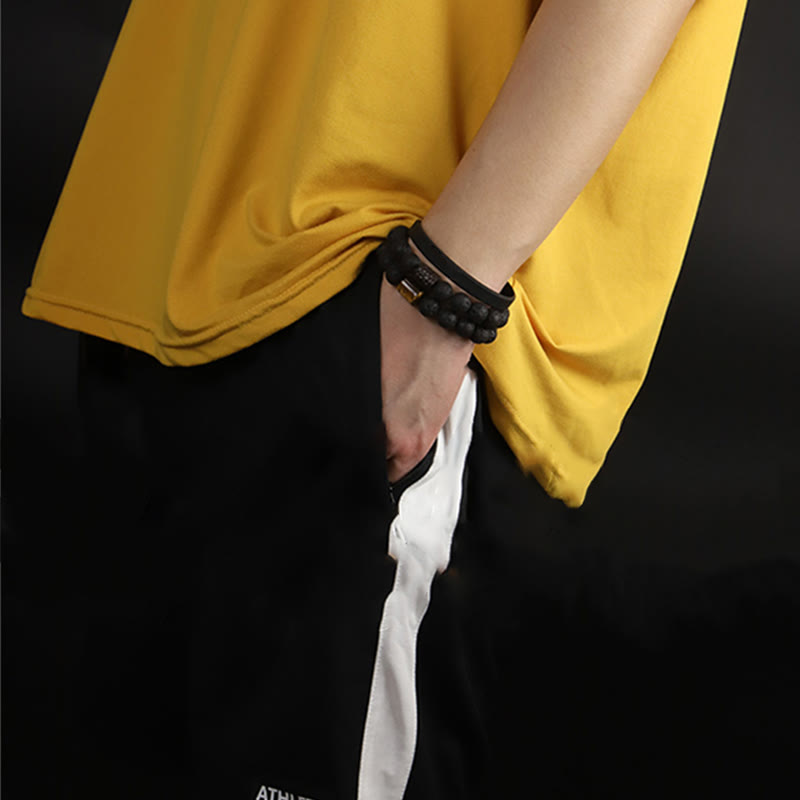 Lava Rock Ebony Wood Tiger Eye Healing Bracelet