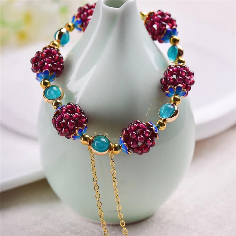Tibetan-Inspired Handmade Garnet and Amethyst Beaded Bracelet