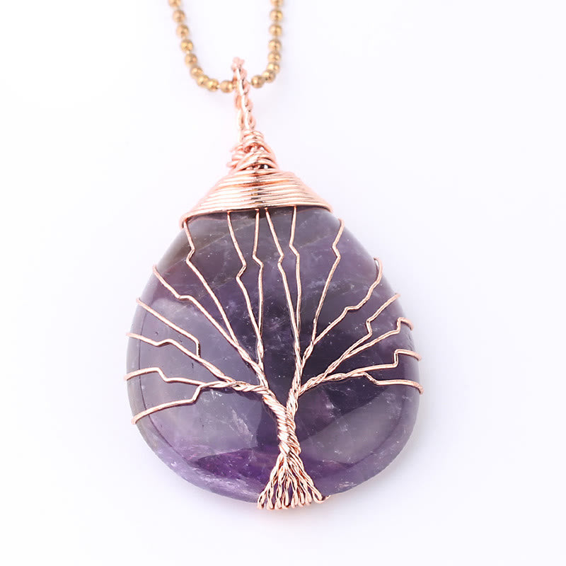 Natural Quartz Crystal Tree Of Life Healing Energy Necklace Pendant