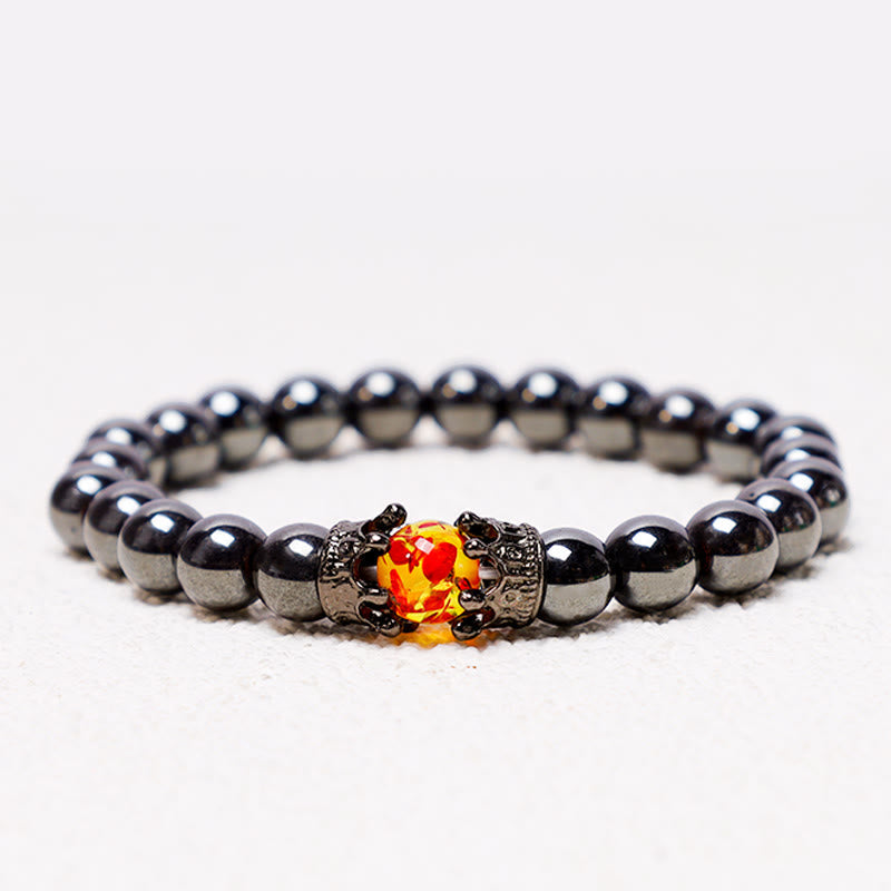 Natural Gemstone Crown Accent Beaded Couple Bracelet Set - Set of 2