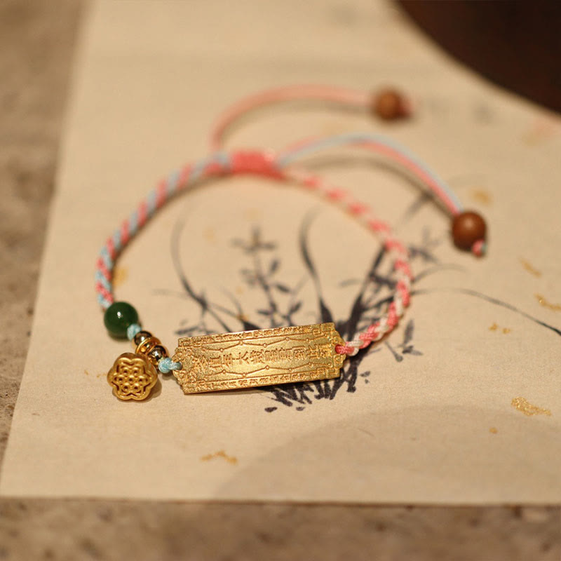 Handmade 925 Sterling Silver & Gold Plated Braided Red String Jade Sandalwood Bracelet