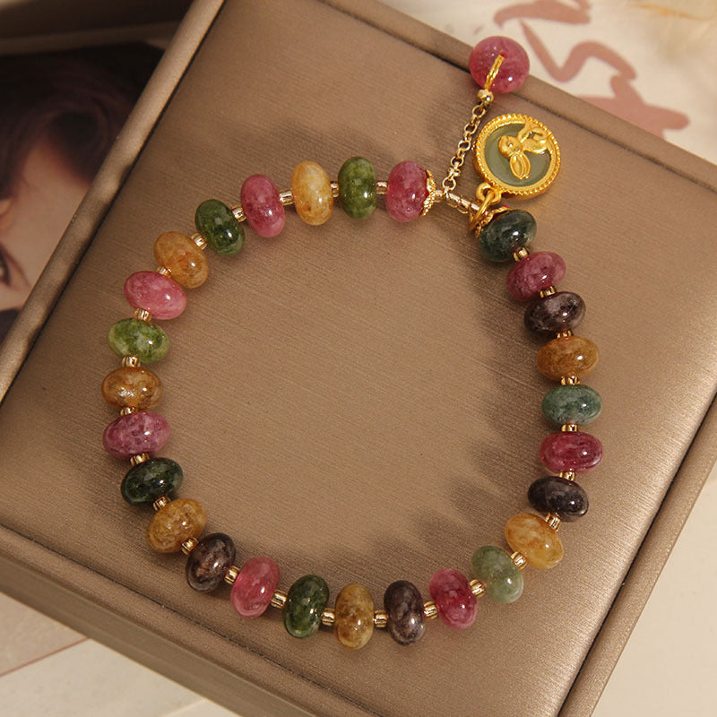 Natural Colorful Tourmaline Cute Rabbit Charm Positive Bracelet
