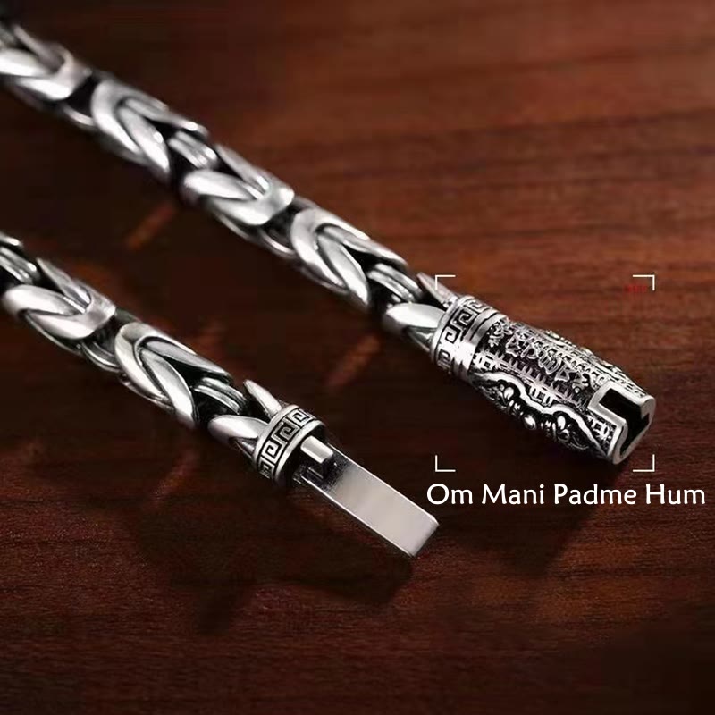 Copper Om Mani Padme Hum Mantra Link Bracelet with Vajra & Lotus Symbols
