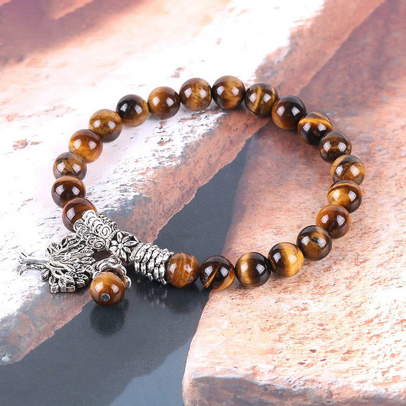 Natural Gemstone Tree of Life Lucky Charm Stretch Bracelet