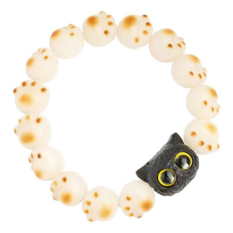 Natural Bodhi Seed Red Sandalwood Lovely Paw Lucky Cat Peace Bracelet