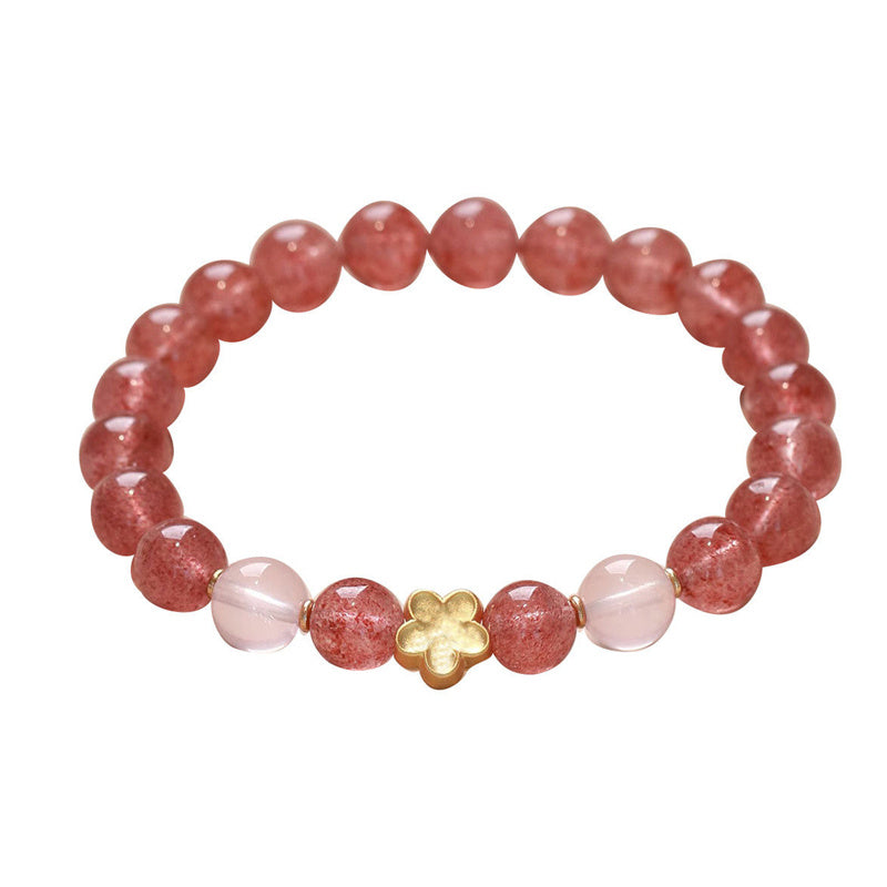 Natural Strawberry Quartz Peach Blossom and Pixiu Energy Bracelet