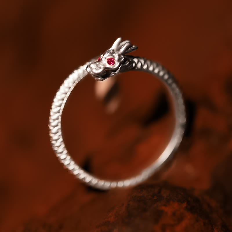 Vintage Sterling Silver Adjustable Dragon Motif Statement Ring