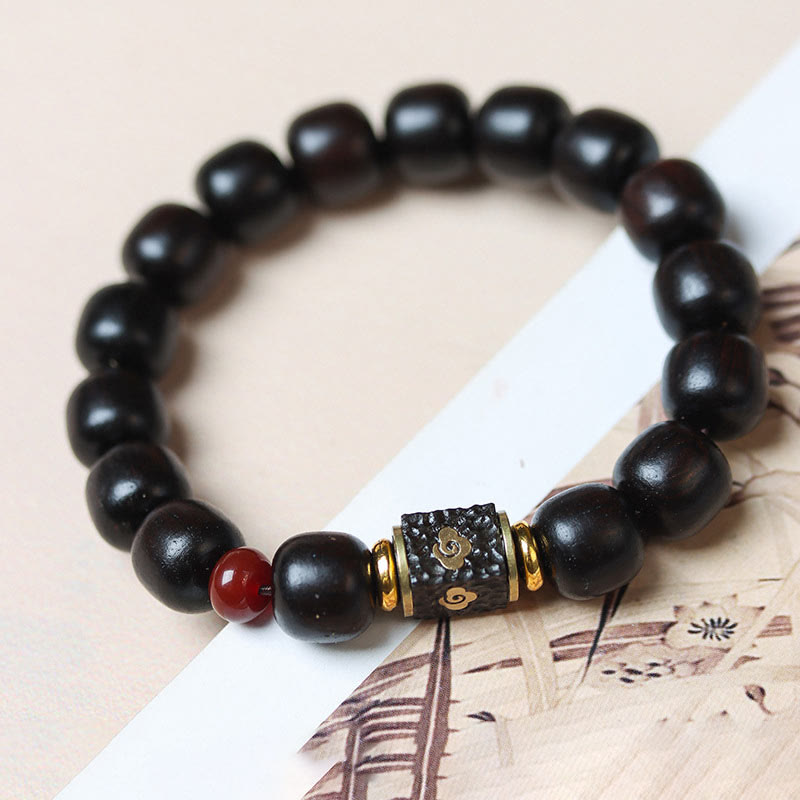 Ebony Wood Auspicious Clouds Engraved Calm Bracelet