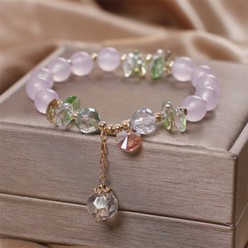 Cat's Eye Pink Crystal Peace Charm Bracelet