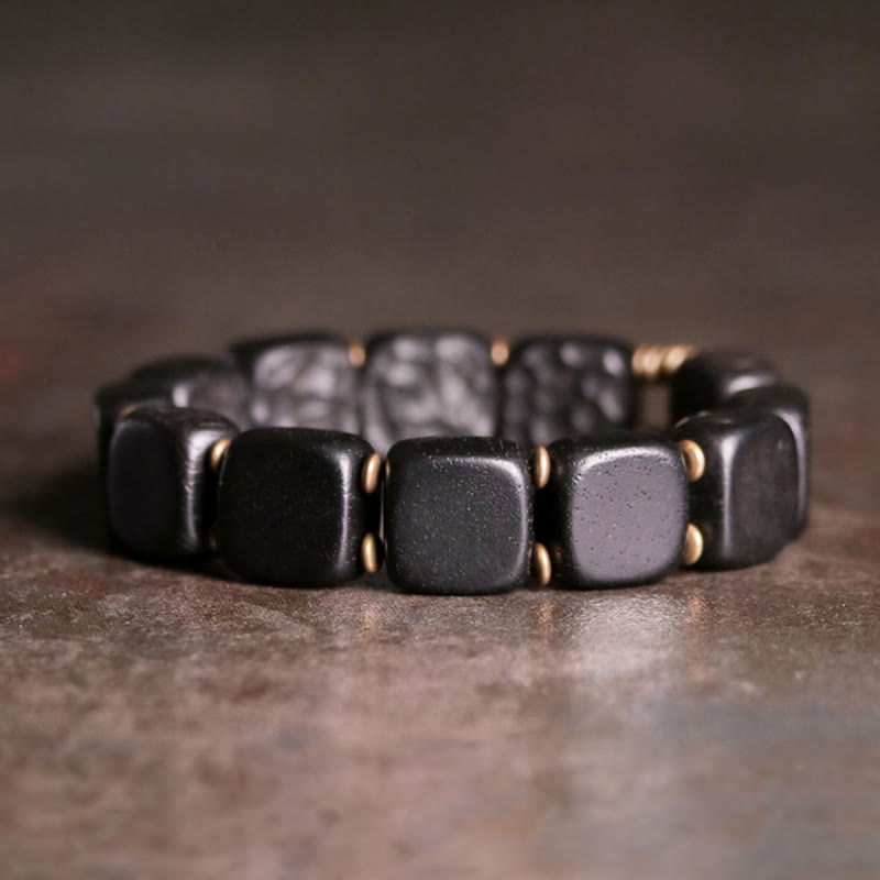 Retro Ebony Wood Texture Style Copper Peace Balance Bracelet