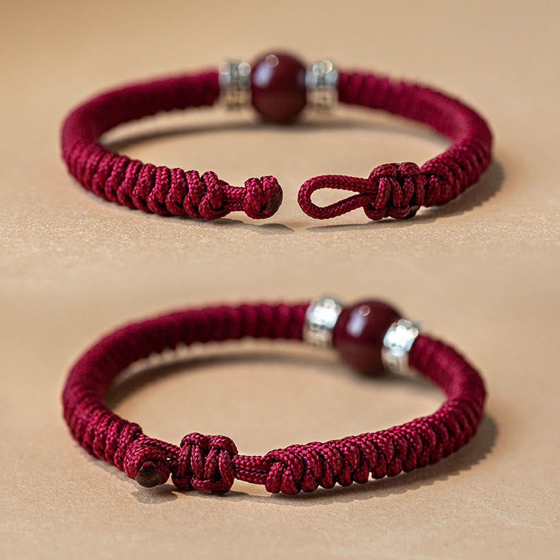 Handmade 925 Sterling Silver and Natural Cinnabar Braided Red String Bracelet