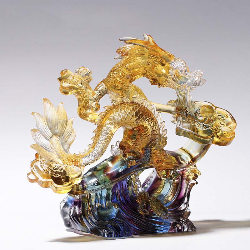 Year of the Dragon Handmade Ruyi Handle Liuli Crystal Art Piece Protection Home Office Decoration