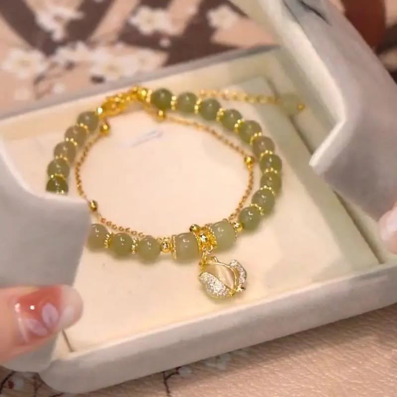Jade Leaf Ginkgo Tulip Peanut Fu Character Luck Beaded Bracelet
