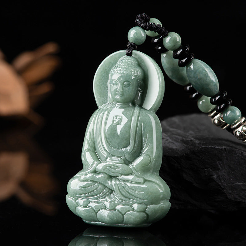 Amitabha Buddha Jade Amulet Compassion String Necklace
