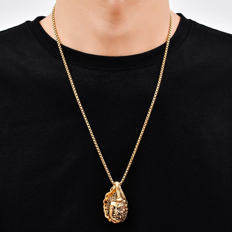 Dualistic Half Buddha Half Devil Titanium Steel Pendant Necklace for Men and Women