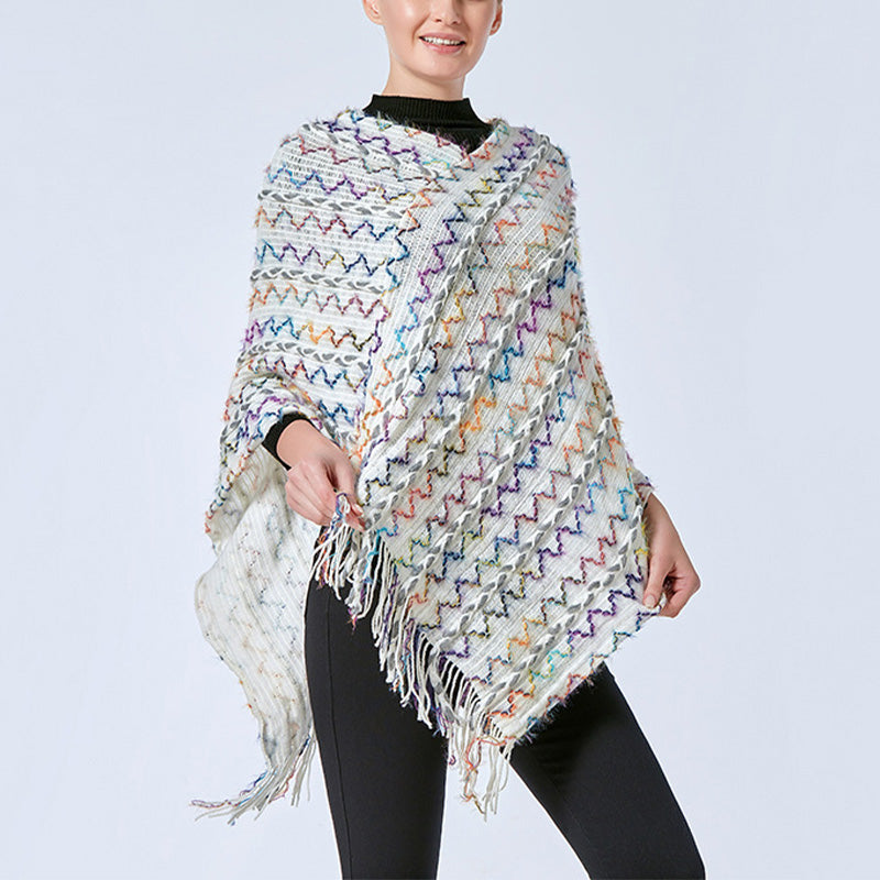 Tibetan Colorful Striped Shawl Tassels Pullover Winter Cozy Travel Scarf Wrap