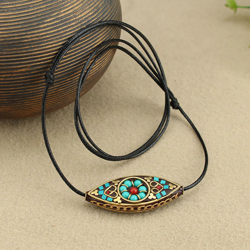 Tibet Turquoise Bead Marquise Pattern Protection Strength Necklace Pendant