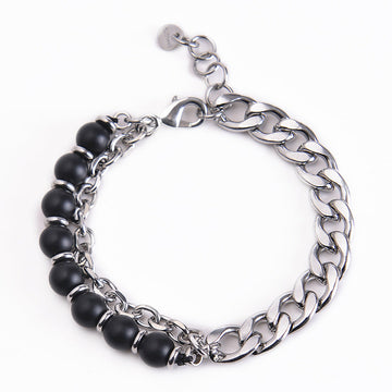 Frosted Stone and Steel Chian Mixed Strength Bracelet