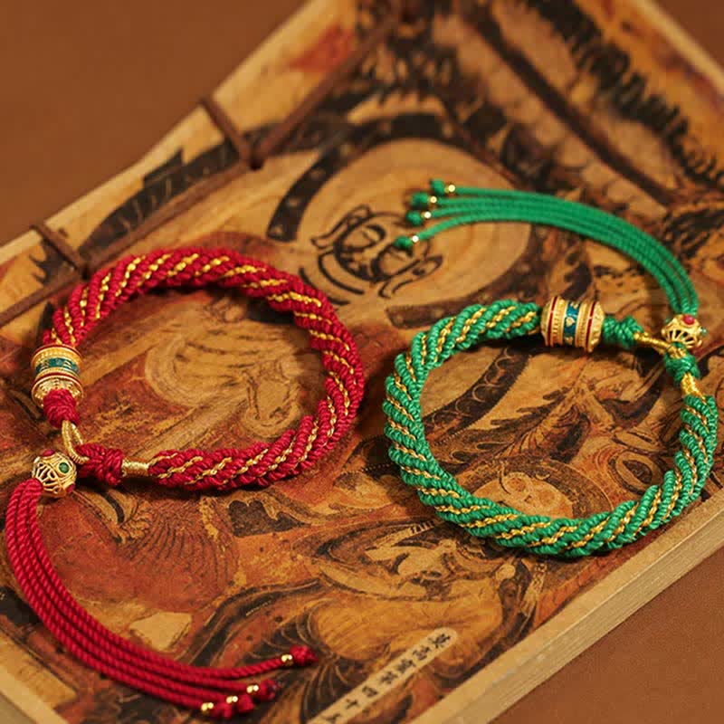 Handmade Tibetan Prayer Wheel & Endless Knot Braided Red String Bracelet