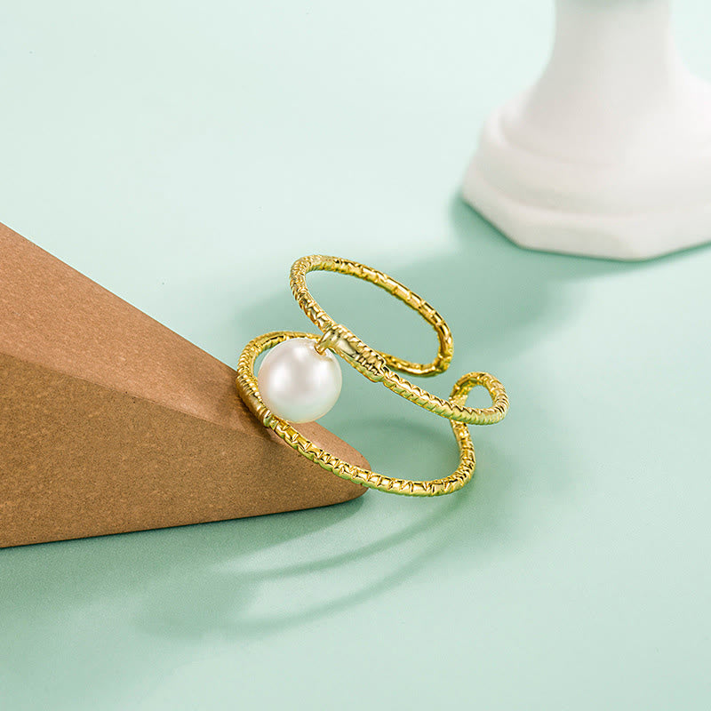 Round Jade Pearl Bead Double Layer Copper Luck Adjustable Ring