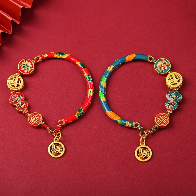 Tibetan Handcrafted Copper Wu Lou and Guardian Lion Cord Bracelet