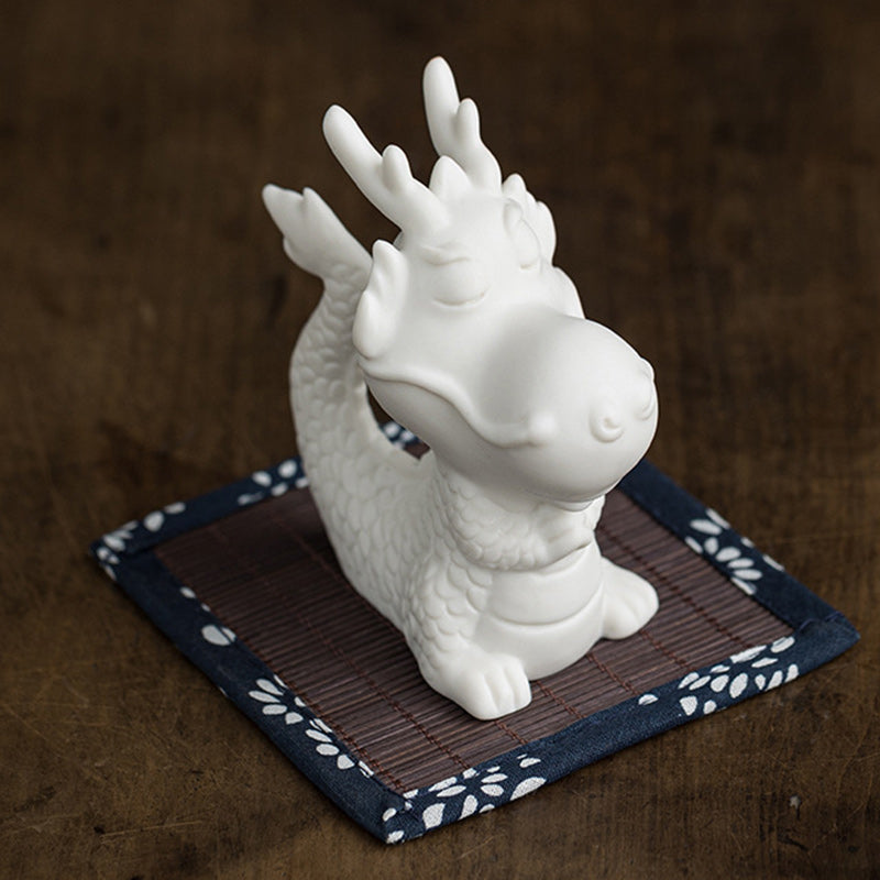 Year Of The Dragon Luck White Porcelain Ceramic Tea Pet Home Figurine Decoration