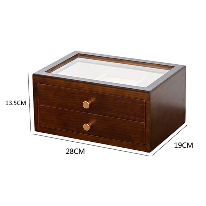 Retro Handcrafted Solid Wood Multi-Layer Jewelry Storage Box with Drawer