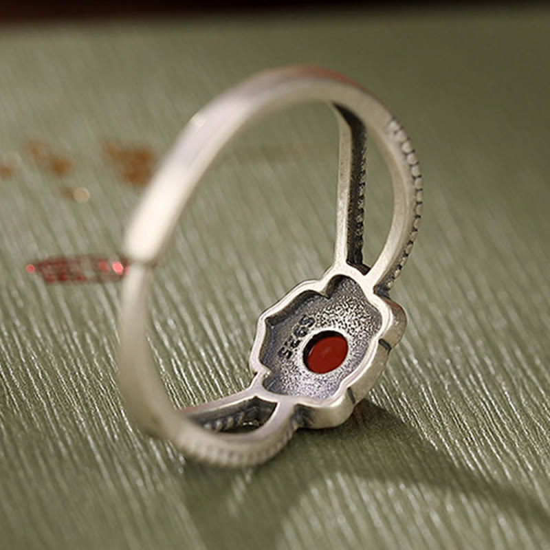 925 Sterling Silver Red Agate Bead Logical Thinking Ring