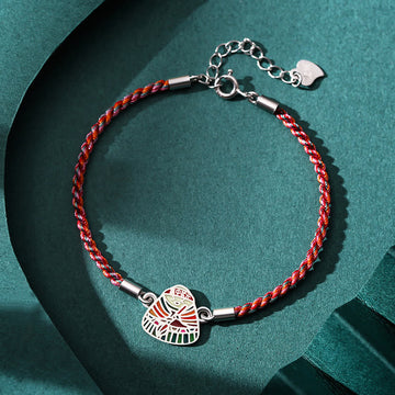 Handcrafted 925 Sterling Silver Zongzi Pattern Multicolored Red String Bracelet