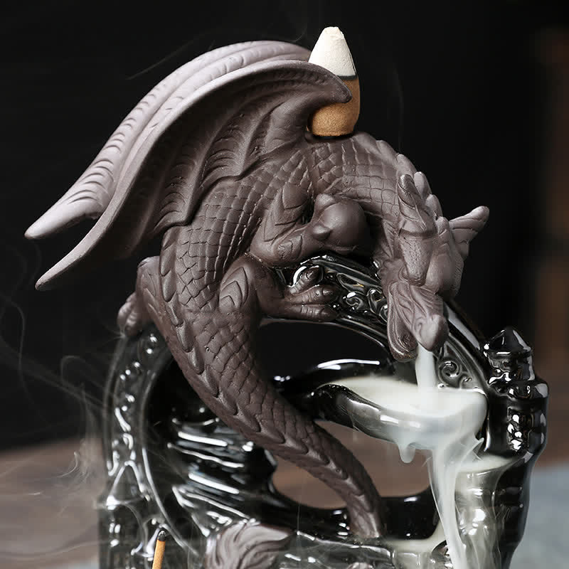 Nordic Dragon Ceramic Backflow Smoke Fountain Incense Burner with Sandalwood Cones