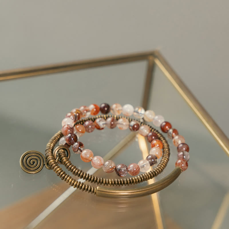 Purple Phantom Red Hematoid Quartz Green Rutilated Quartz Copper Love Forgive Bracelet