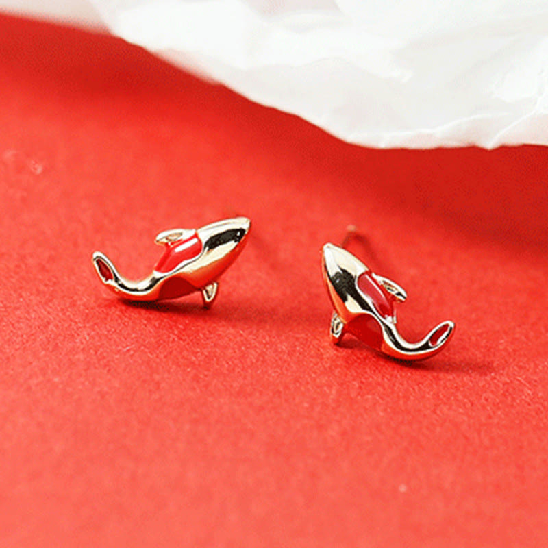 Copper Koi Fish Wealth Necklace Pendant Red Rope Bracelet Earrings Set