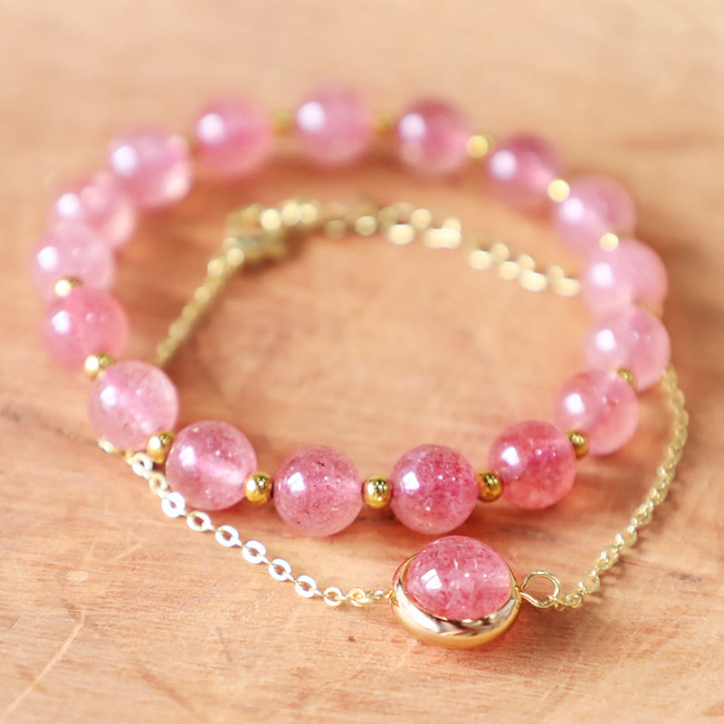 Sun Stone Strawberry Quartz Crystal Positive Bracelet