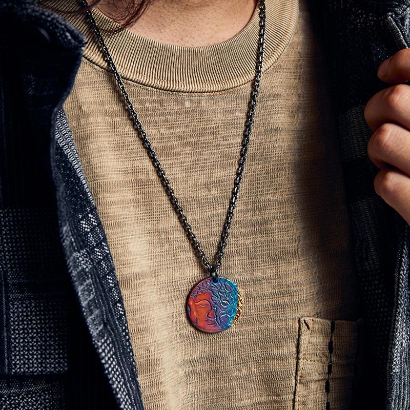 999 Sterling Silver & 24K Gold Half Demon Half Buddha Compassion Pendant Necklace