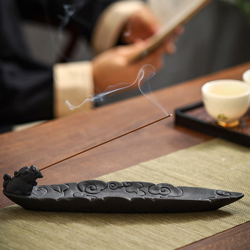 Auspicious Clouds Pixiu Healing Ceramic Stick Incense Burner Decoration