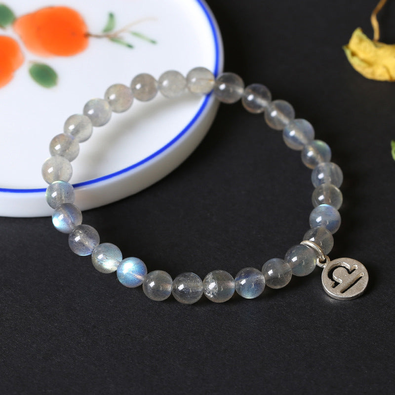 Celestial Moonstone Beaded Bracelet with 12 Zodiac Constellations