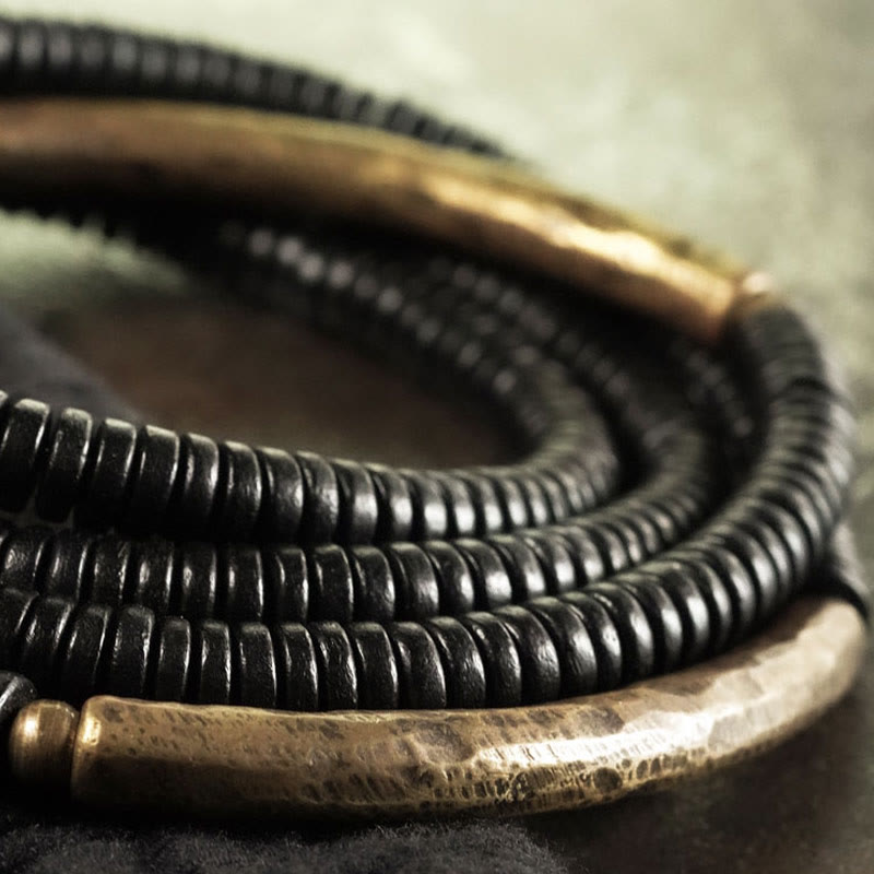 Ebony Wood Brass Copper Balance Multilayered Bracelet