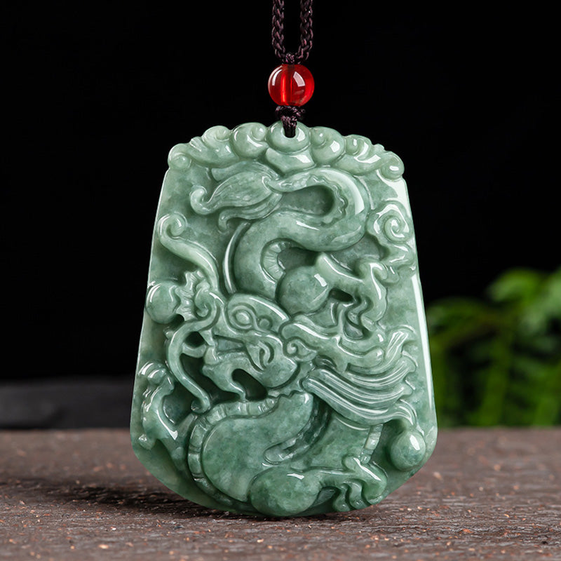 Chinese Zodiac Dragon Jade Strength Necklace String Pendant