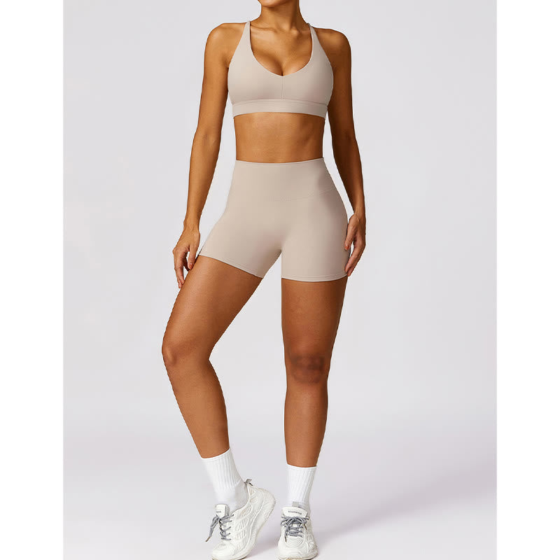 Gym Sports Yoga Backless Bra Crop Tank Top Breathable Shorts