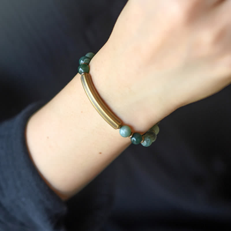 Handmade Red Jasper Moss Agate or Black Obsidian Copper Wrap Couple Bracelet