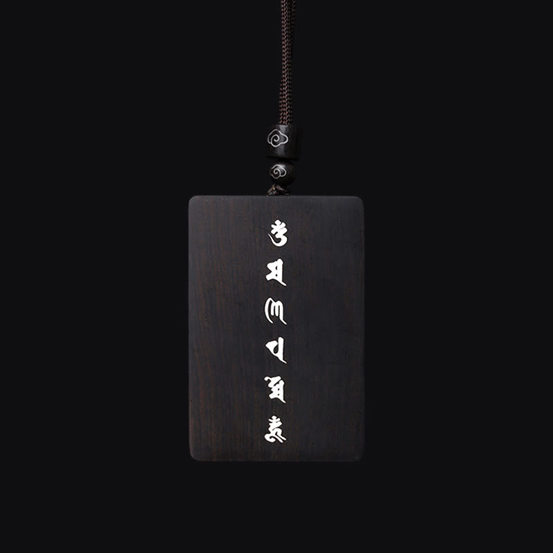 999 Sterling Silver Small Leaf Red Sandalwood Ebony Wood Om Mani Padme Hum Inlaid Protection Necklace Pendant