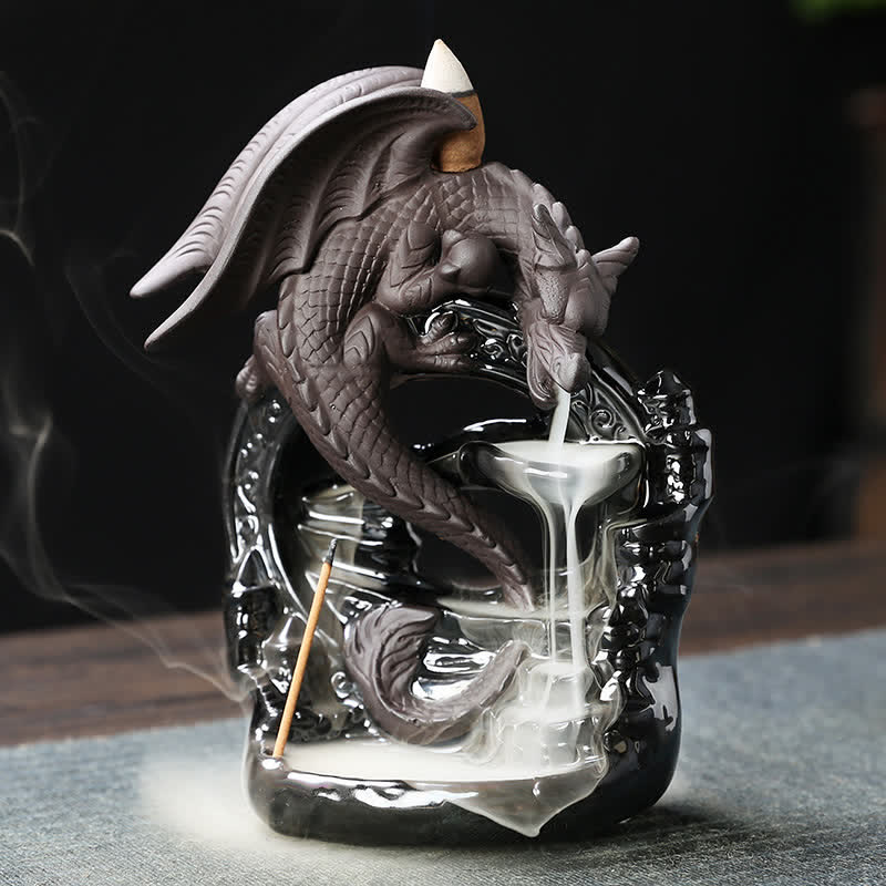 Nordic Dragon Ceramic Backflow Smoke Fountain Incense Burner with Sandalwood Cones