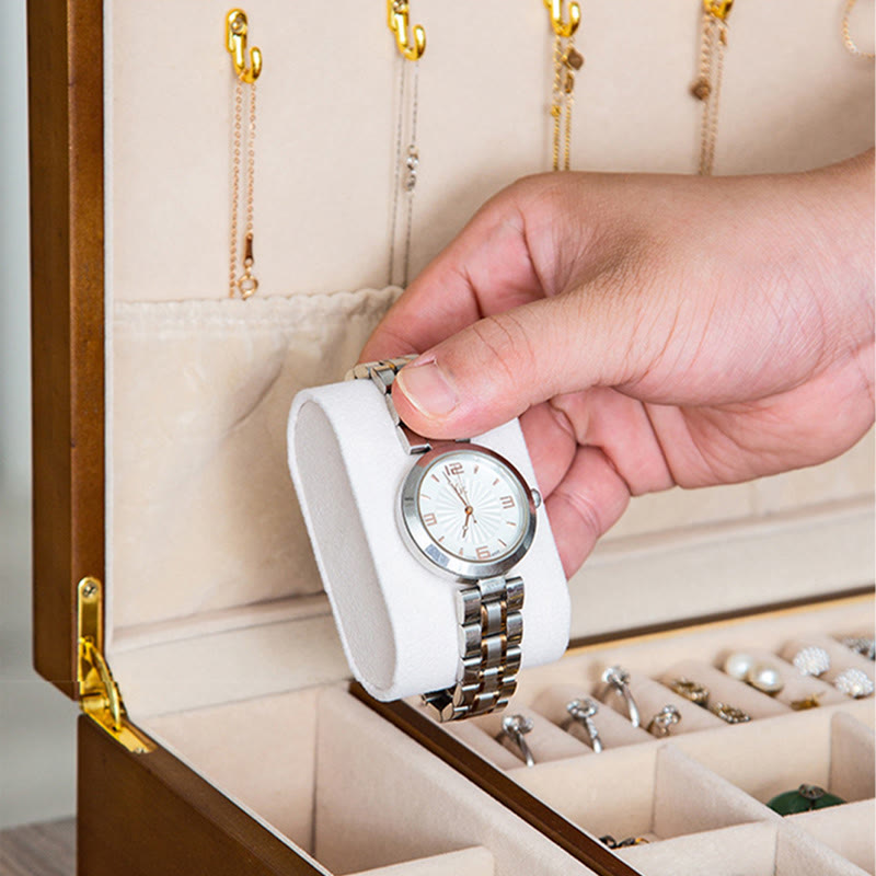 Vintage Wooden Jewelry Box Two-Layer Solid Wood Jewelry Storage Box