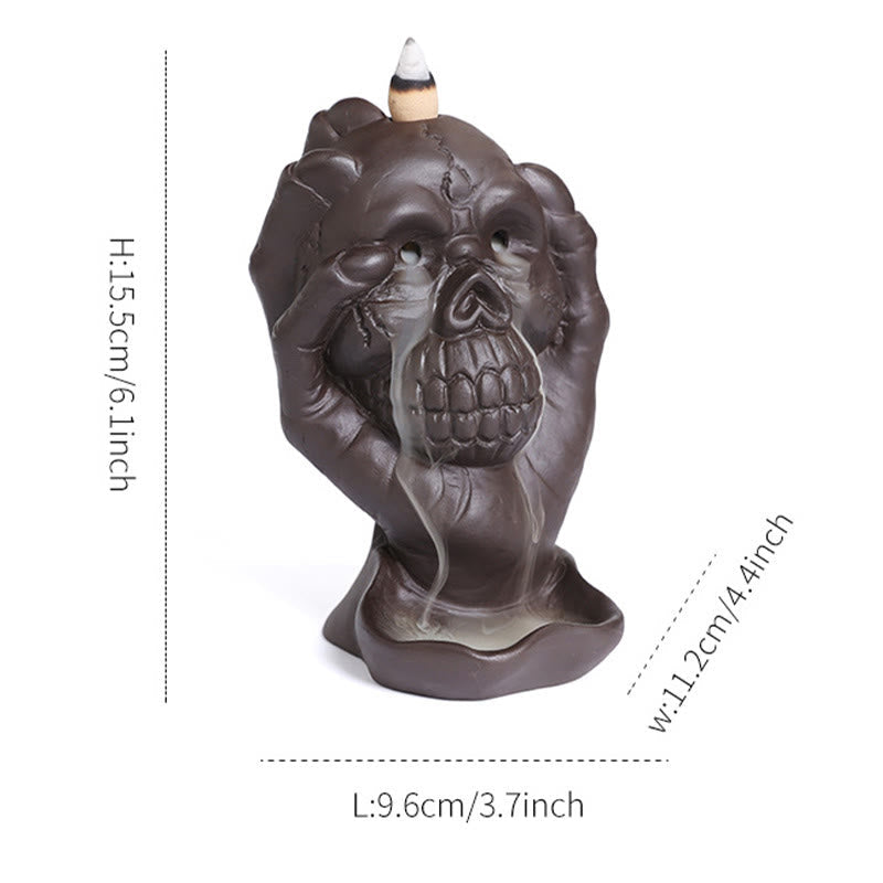 Gothic Skull and Ghost Hand Purple Clay Backflow Incense Burner